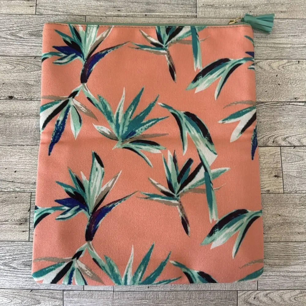 Rachel Palley Mint/Salmon Pink Tropical Fold over Clutch Pouch NWOT